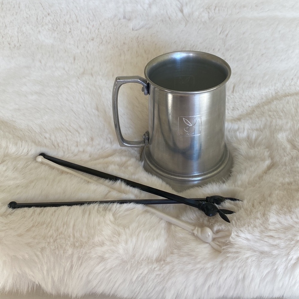 Vintage Playboy Bunny Metal Beer Stein / Tankard & Playboy Bunny Stir Sticks